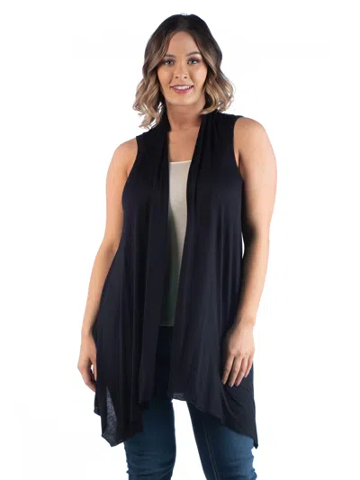 24seven Comfort Apparel Plus Size Asymmetric Open Front Cardigan In Black