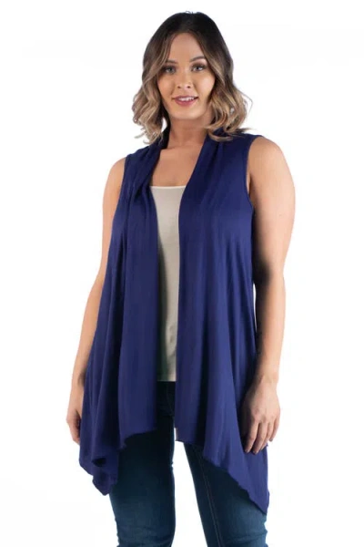 24seven Comfort Apparel Plus Size Asymmetric Open Front Cardigan In Blue