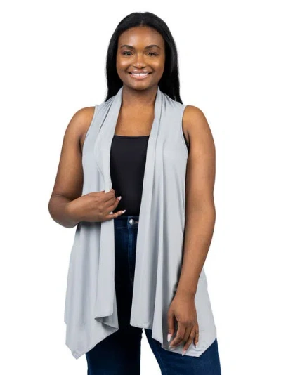 24seven Comfort Apparel Plus Size Asymmetric Open Front Cardigan Sweater In Slate