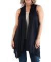 24seven Comfort Apparel Plus Womens Open Front Drapey Casual Vest In Black