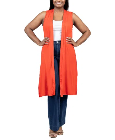 24seven Comfort Apparel Plus Size Asymmetric Open Front Cardigan Sweater In Orange