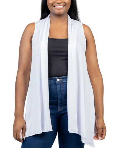 24seven Comfort Apparel Plus Size Asymmetric Open Front Cardigan Sweater In White