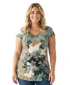 24seven Comfort Apparel Plus Size Basic Curvy Floral Print Tunic Top In Multi