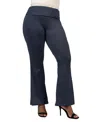 24seven Comfort Apparel Plus Size Black Bell Bottom Foldover Waist Sweatpants In Charcoal