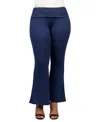 24seven Comfort Apparel Plus Size Black Bell Bottom Foldover Waist Sweatpants In Navy