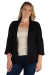 24seven Comfort Apparel Plus Size Bell Sleeve Flared Open Front Cardigan In Black