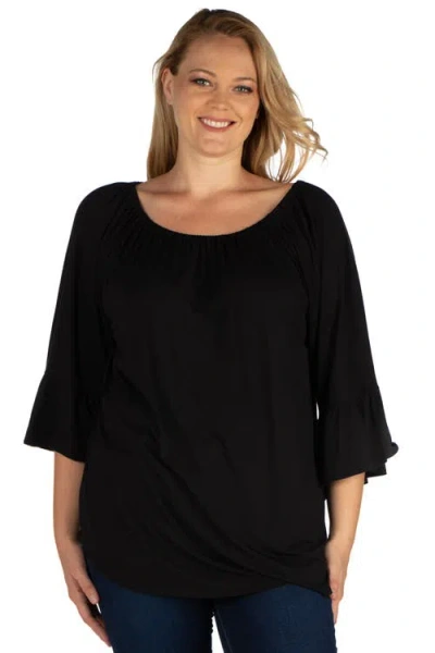 24seven Comfort Apparel Plus Size Bell Sleeve Loose Fit  Tunic Top In Black