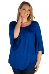 24seven Comfort Apparel Plus Size Bell Sleeve Loose Fit  Tunic Top In Blue
