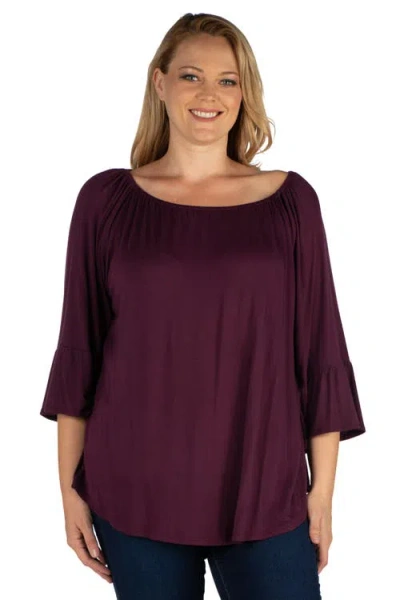 24seven Comfort Apparel Plus Womens Round Neck Long Sleeve Tunic Top In Purple