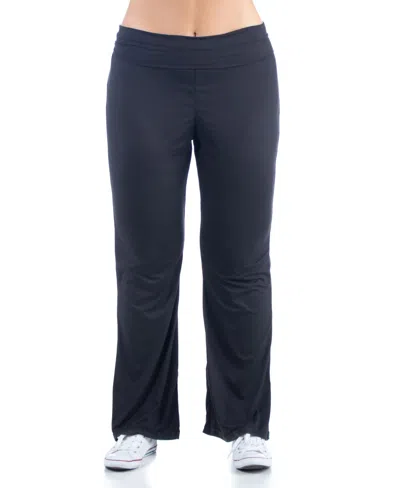 24seven Comfort Apparel Plus Size Black Bell Bottom Foldover Waist Sweatpants