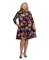 24seven Comfort Apparel Plus Size Black Multicolor Floral Fit And Flare Pocket Knee Length Dress In Multi
