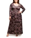 24seven Comfort Apparel Plus Size Blush Floral Long Sleeve Maxi Dress In Multi