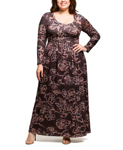 24seven Comfort Apparel Plus Size Blush Floral Long Sleeve Maxi Dress In Multi
