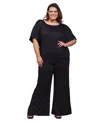 24seven Comfort Apparel Plus Size Boat Neck Top And Wide Leg Pants Set
