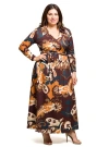 24seven Comfort Apparel Plus Size Paisley Empire Waist Maxi Dress In Brown