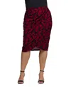 24seven Comfort Apparel Plus Size Burgundy Print Ruched Knee Length Skirt In Multi