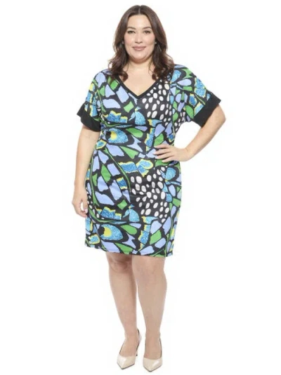 24seven Comfort Apparel Plus Size Butterfly Short Sleeve Knee Length T-shirt Dress In Multi