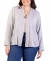 24seven Comfort Apparel Plus Size Button Front Long Sleeve Cardigan Sweater In Grey