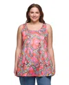 24seven Comfort Apparel Plus Size Casual Print Scoop Neck Tank Top In Coral Multi