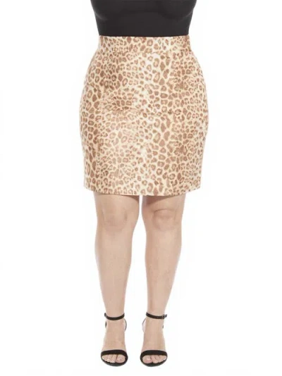 24seven Comfort Apparel Plus Size Cheetah Elastic Waist Knee Length Pencil Skirt In Animal Print