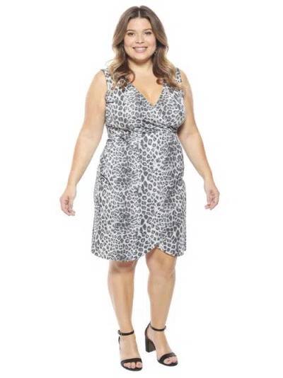 24seven Comfort Apparel Plus Size Cheetah V-neck Sleeveless Faux Wrap Tulip Hem Midi Dress In Multi