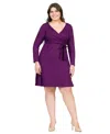 24seven Comfort Apparel Plus Size Chic V-neck Long Sleeve Belted Dress In Purple