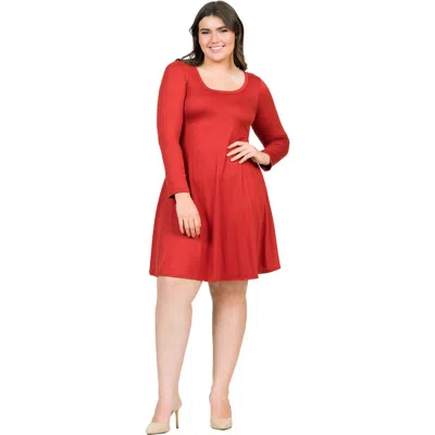 24SEVEN COMFORT APPAREL 24SEVEN COMFORT APPAREL PLUS SIZE CLASSIC LONG SLEEVE  FLARED MINI DRESS