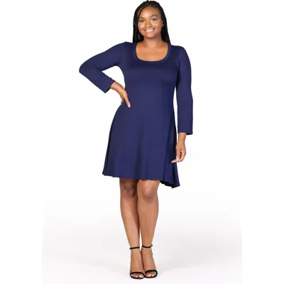24seven Comfort Apparel Plus Size Classic Long Sleeve  Flared Mini Dress In Purple