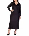 24seven Comfort Apparel Plus Size Collared Wrap Maxi Dress In Black