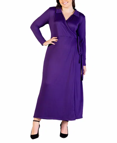 24seven Comfort Apparel Plus Size Collared Wrap Maxi Dress In Purple