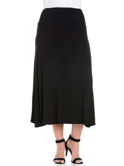 24seven Comfort Apparel Plus Size Comfortable Fit Elastic Waist A Line Maxi Skirt In Black