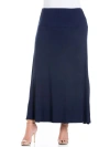 24seven Comfort Apparel Plus Size Comfortable Fit Elastic Waist Maxi Skirt In Blue