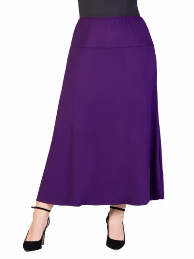 24seven Comfort Apparel Plus Size Comfortable Fit Elastic Waist Maxi Skirt In Purple
