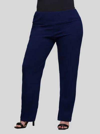 24seven Comfort Apparel Plus Size Comfortable Stretch High Waist Dress Pants In Blue