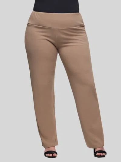 24seven Comfort Apparel Plus Size Comfortable Stretch High Waist Dress Pants In Brown
