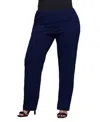 24seven Comfort Apparel Plus Size Comfortable Stretch High Waist Pants In Blue