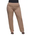 24seven Comfort Apparel Plus Size Comfortable Stretch High Waist Pants In Brown