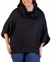 24seven Comfort Apparel Plus Size Cowl Neck Dolman Sleeve Top In Black