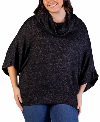 24seven Comfort Apparel Plus Size Cowl Neck Dolman Sleeve Top In Black