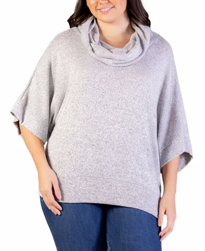 24seven Comfort Apparel Plus Size Cowl Neck Dolman Sleeve Top In Grey
