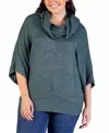 24seven Comfort Apparel Women's Cowl Neck Dolman Sleeve Sweater Top In Hunter