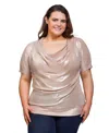 24seven Comfort Apparel Plus Size Cowl Neck Short Sleeve Top In Neutral