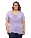 24seven Comfort Apparel Plus Size Cowl Neck Short Sleeve Top In Purple