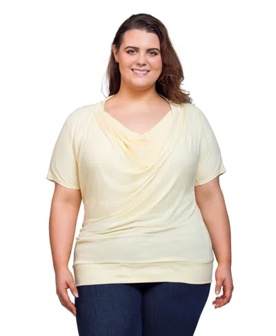 24seven Comfort Apparel Plus Size Cowl Neck Short Sleeve Top In White