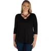 24seven Comfort Apparel Women's Criss Cross Round Hemline Tunic Top In Black