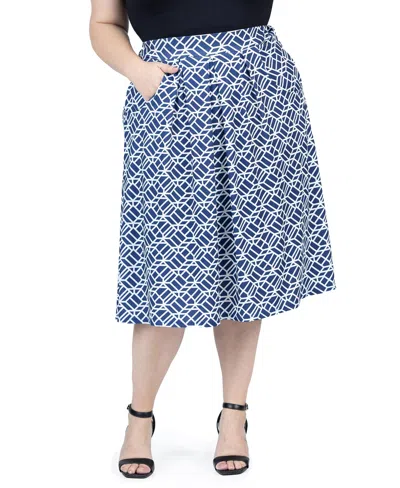 24seven Comfort Apparel Plus Size Elastic Knee Length Pocket Skirt In Navy Multi