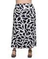 24seven Comfort Apparel Plus Size Elastic Waist A-line Maxi Skirt In Black Multi