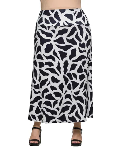 24seven Comfort Apparel Plus Size Elastic Waist A-line Maxi Skirt In Black Multi