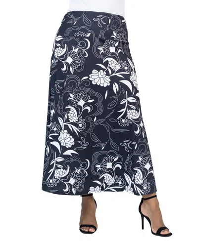 24seven Comfort Apparel Plus Size Elastic Waist Ankle Maxi Skirt In Gray Multi