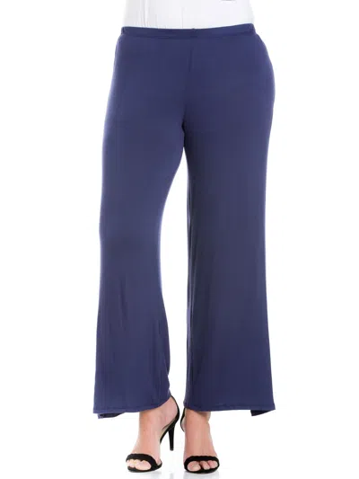 24seven Comfort Apparel Plus Size Elastic Waist Flared Leg Palazzo Pants In Blue